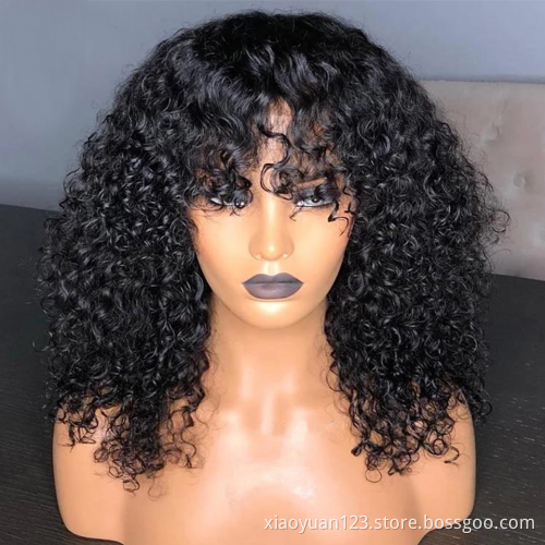 Mayqueen 10a Unprocessed Ombre Color Deep Curly Bob Wig Raw Brazilian Full Cuticle Mink Human Hair no Lace Front Wigs With Bang